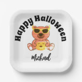 ハッピーハローウィンベアーカボチャ名前をカスタムする ペーパープレート (正面)