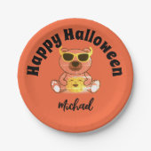 ハッピーハローウィンベアーカボチャ名前をカスタムする ペーパープレート (正面)