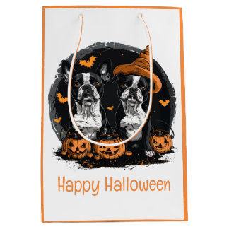 ハッピーハローウィンボストンテリアドッグス ミディアムペーパーバッグ