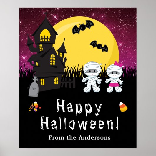 ハッピーハローウィンミイマピンクパーティー標識 ポスター (正面)