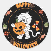 ハッピーハローウィンミイラ歩くカボチャのシール ラウンドシール (正面)