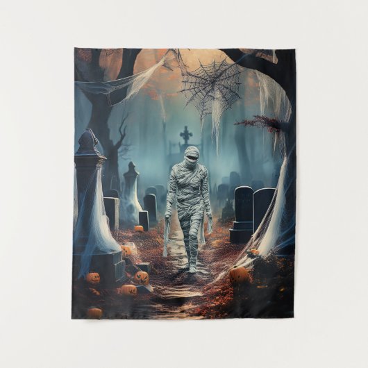 ハッピーハローウィンミイラ・イン・ザ・墓地 タペストリー (正面)