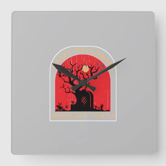 ハッピーハローウィンミッドナイトパーティー スクエア壁時計 (正面)