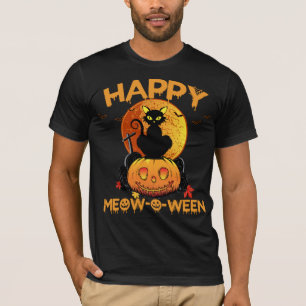 ハッピーハローウィンムーウィーンキュートブラックキャットパーティーCos Tシャツ