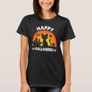 ハッピーハローウィンムーウィーンキュートブラックキャットパーティーCos Tシャツ