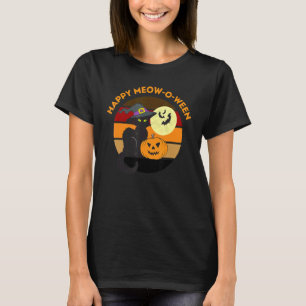 ハッピーハローウィンムーウィーンキュートブラックキャットパーティーCos Tシャツ