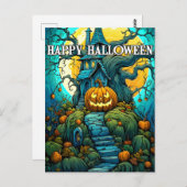 ハッピーハローウィンムーンライトハ幽霊のよく出るウス ポストカード (正面/裏面)