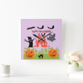 ハッピーハローウィンメンチングツリーバーク、こうもり スクエア壁時計 (ホーム)