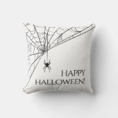 ハッピーハローウィンモダンスパイダー白黒 クッション (正面)