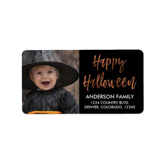 ハッピーハローウィンモダンハロウィーン写真ラベル ラベル (正面)