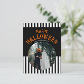 ハッピーハローウィンモノクロストライプの写真 ポストカード (スタンド正面)