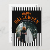 ハッピーハローウィンモノクロストライプの写真 ポストカード (正面/裏面)