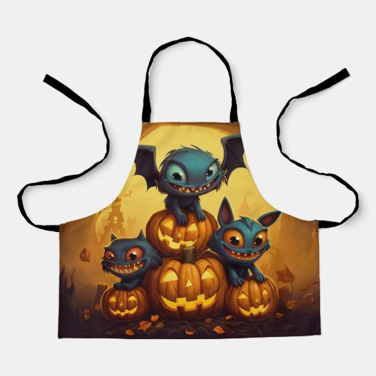 ハッピーハローウィンモンスターこうもりスマイルイン洞窟 エプロン (正面)