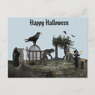ハッピーハローウィンモンスターシーンワーウルフゾンビ ポストカード