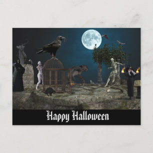 ハッピーハローウィンモンスターシーンワーウルフゾンビ ポストカード