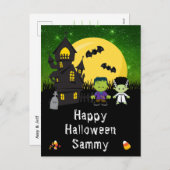 ハッピーハローウィンモンスターズグリーン シーズンポストカード (正面/裏面)