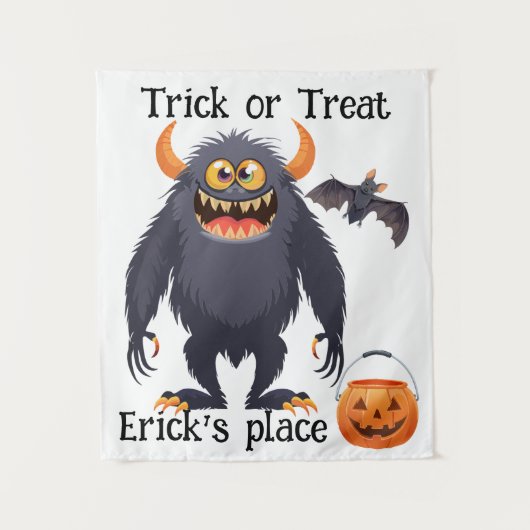 ハッピーハローウィンモンスタートリックまたはトリート タペストリー (正面)