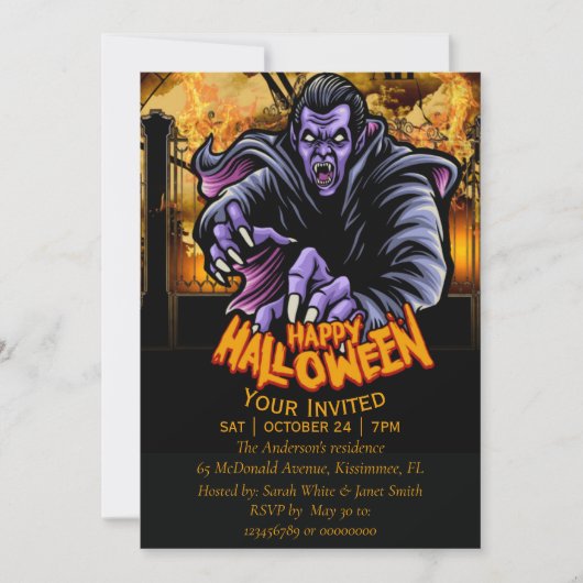 ハッピーハローウィンモンスターパーティの招待状 案内状 (正面)
