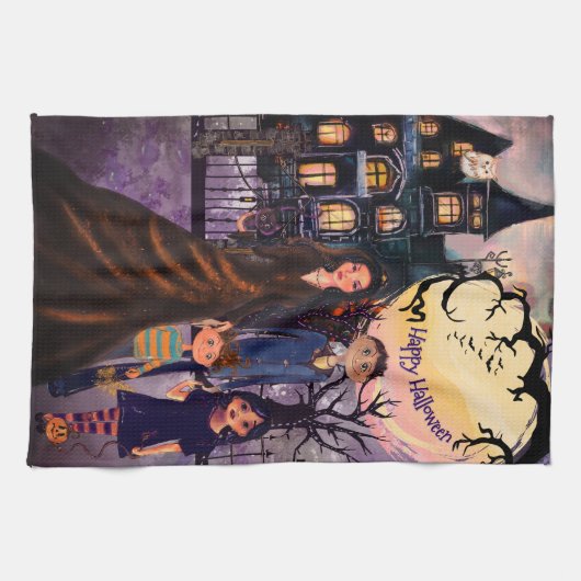 ハッピーハローウィンモンスターファミリーキッチンタオル キッチンタオル (横)