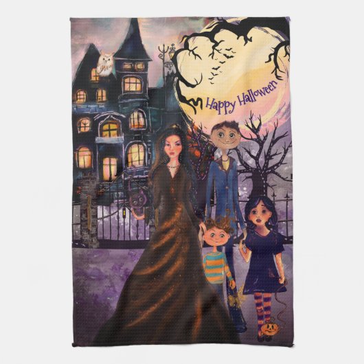 ハッピーハローウィンモンスターファミリーキッチンタオル キッチンタオル (縦)