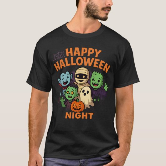 ハッピーハローウィンユニセックス寝着男性女性 Tシャツ (正面)