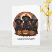 ハッピーハローウィンラブラドールリトリエバードッグスウィッチハット カード (黄色い花)