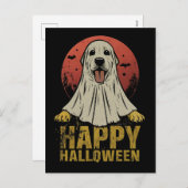 ハッピーハローウィンラブラドールリトリーブドッグ幽霊 シーズンポストカード (正面/裏面)