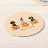 ハッピーハローウィンラブラドールレトリエバードッグズパンプキン ラウンドペーパーコースター (アングル)