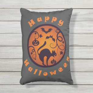 ハッピーハローウィンランタンブラックキャットスパイダーとこうもり アウトドアクッション