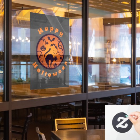 ハッピーハローウィンランタンブラックキャットスパイダーとこうもり ウィンドウサイン (レストラン窓)