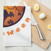 ハッピーハローウィンランタンブラックキャットスパイダーとこうもり キッチンタオル (四つ折り)