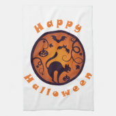 ハッピーハローウィンランタンブラックキャットスパイダーとこうもり キッチンタオル (縦)