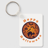 ハッピーハローウィンランタンブラックキャットスパイダーとこうもり キーホルダー (正面)