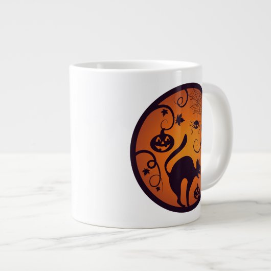 ハッピーハローウィンランタンブラックキャットスパイダーとこうもり ジャンボコーヒーマグカップ (正面右)