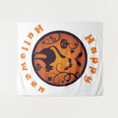 ハッピーハローウィンランタンブラックキャットスパイダーとこうもり タペストリー (正面(横))