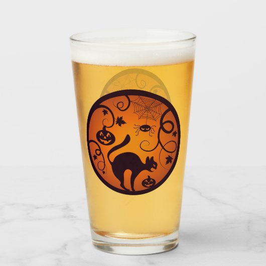 ハッピーハローウィンランタンブラックキャットスパイダーとこうもり タンブラーグラス (ドリンク正面)