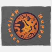 ハッピーハローウィンランタンブラックキャットスパイダーとこうもり フリースブランケット (正面(横))