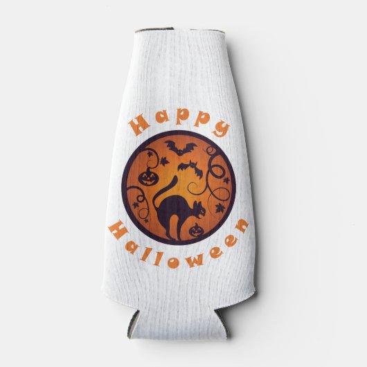 ハッピーハローウィンランタンブラックキャットスパイダーとこうもり ボトルクーラー (正面)