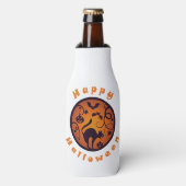 ハッピーハローウィンランタンブラックキャットスパイダーとこうもり ボトルクーラー (ボトル正面)