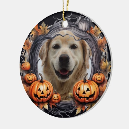 ハッピーハローウィンリースとカボチャカスタムの写真 セラミックオーナメント (左)