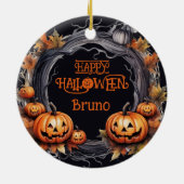 ハッピーハローウィンリースとカボチャカスタムの写真 セラミックオーナメント (裏面)