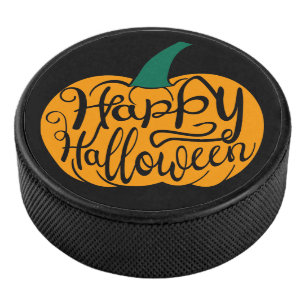ハッピーハローウィンレタリングオン彫りカボチャ アイスホッケーパック