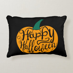 ハッピーハローウィンレタリングオン彫りカボチャ アクセントクッション