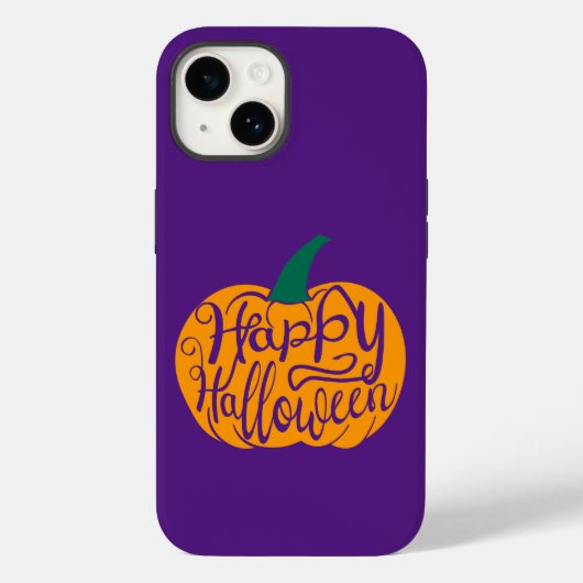 ハッピーハローウィンレタリングオン彫りカボチャ Case-Mate iPhoneケース (裏面)