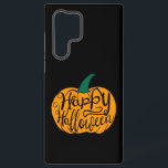 ハッピーハローウィンレタリングオン彫りカボチャ SAMSUNG GALAXY S22 ULTRAケース<br><div class="desc">フラットなスタイルでカボチャのスケッチに刻まれた様式化されたタイポグラフィハッピーハローウィン</div>