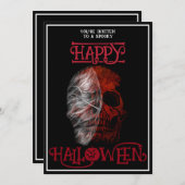 ハッピーハローウィンレッドスカル白黒 招待状 (正面/裏面)