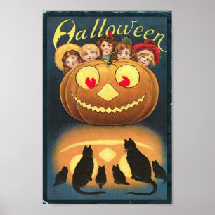 ハッピーハローウィンレトロポスター ポスター