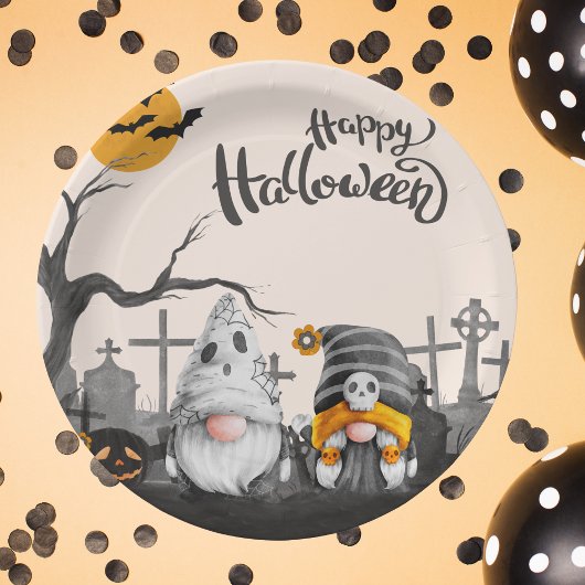 ハッピーハローウィンレトロ格言イン墓地 ペーパープレート