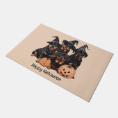 ハッピーハローウィンロットワイラードッグハロウィーンのカボチャのちょうちん ドアマット (アングル)