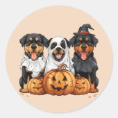 ハッピーハローウィンロットワイラードッグハロウィーンのカボチャのちょうちん ラウンドシール (正面)